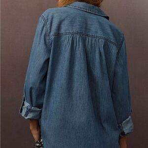 Pilcro by Anthropologie Denim Button-Down Puff Sleeve Blouse